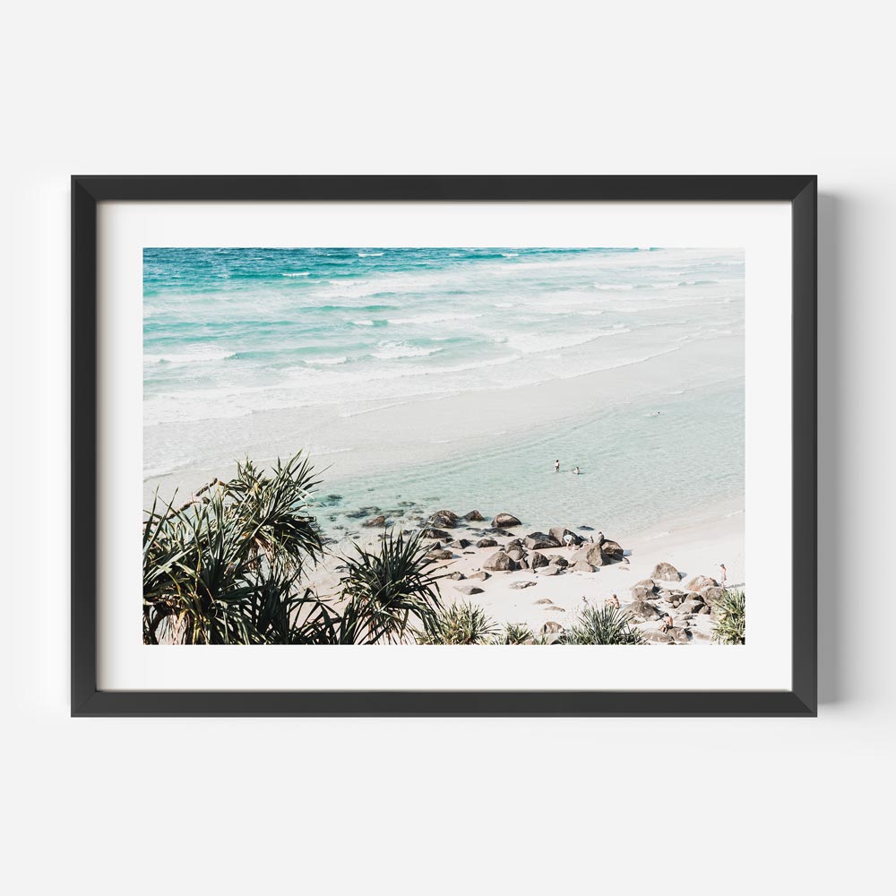 Coastal artwork depicting Rainbow Bay’s serene waters and laid-back summer beach atmosphere