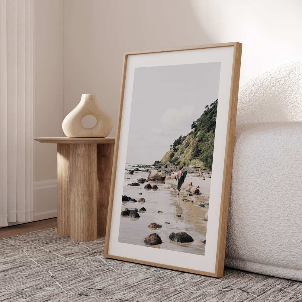 Immerse yourself in the beauty of Byron Bay, Australia, through this original photography print showcasing Byron Surfer.