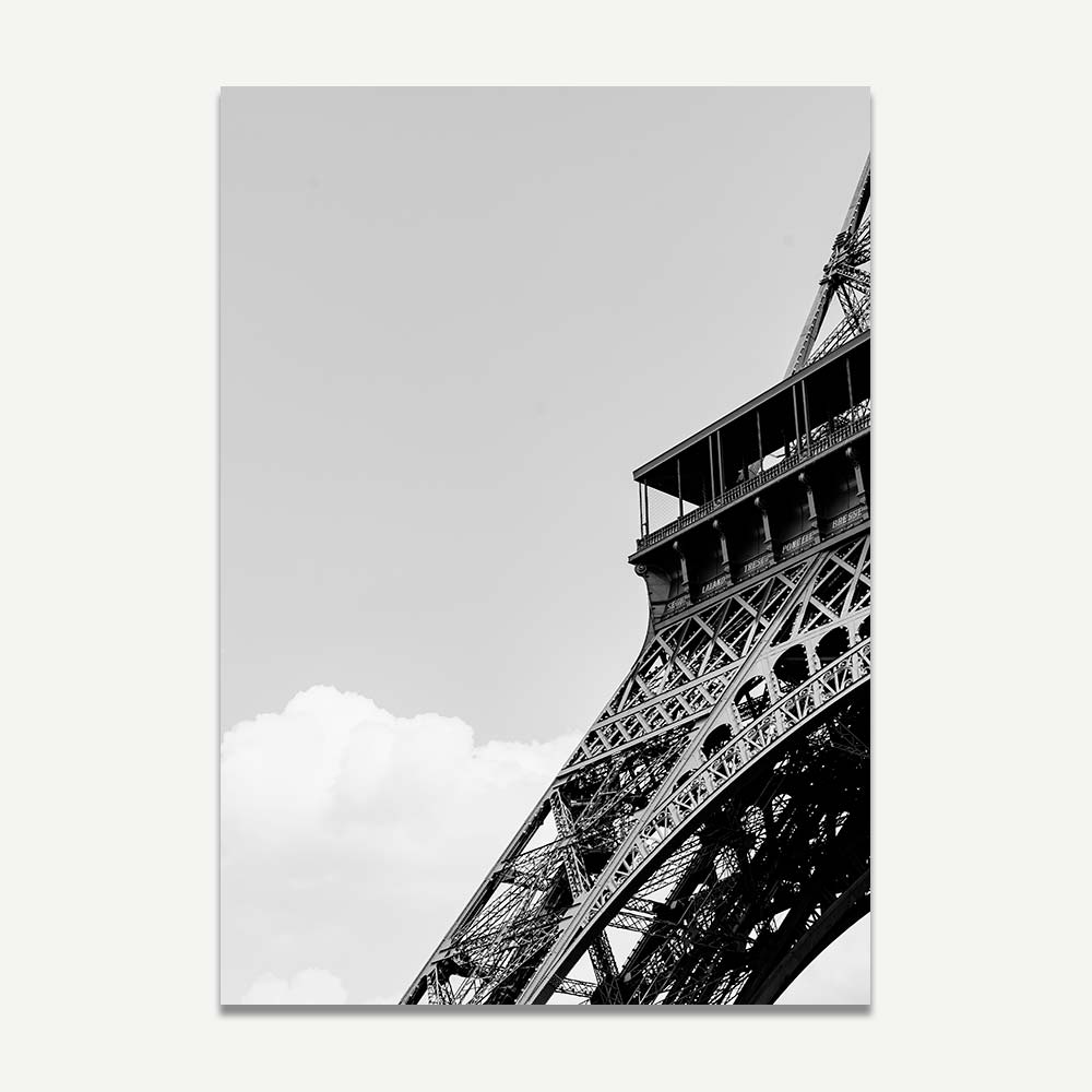 Eiffel Tower in black and white print