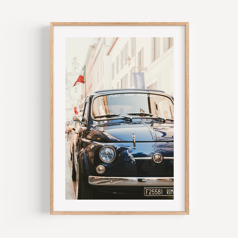 Vintage Blue Fiat adds character to this Rome scene - Enhance your space with modern canvas prints.