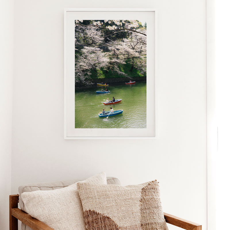 Boating Under Cherry Trees Art Print