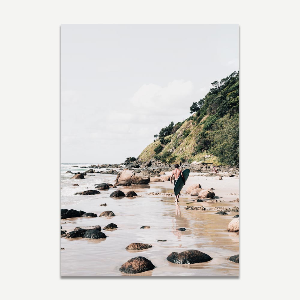 Add a touch of coastal elegance to your home decor with Byron Surfer, a picturesque representation of Byron Bay, Australia, perfect for any living space.
