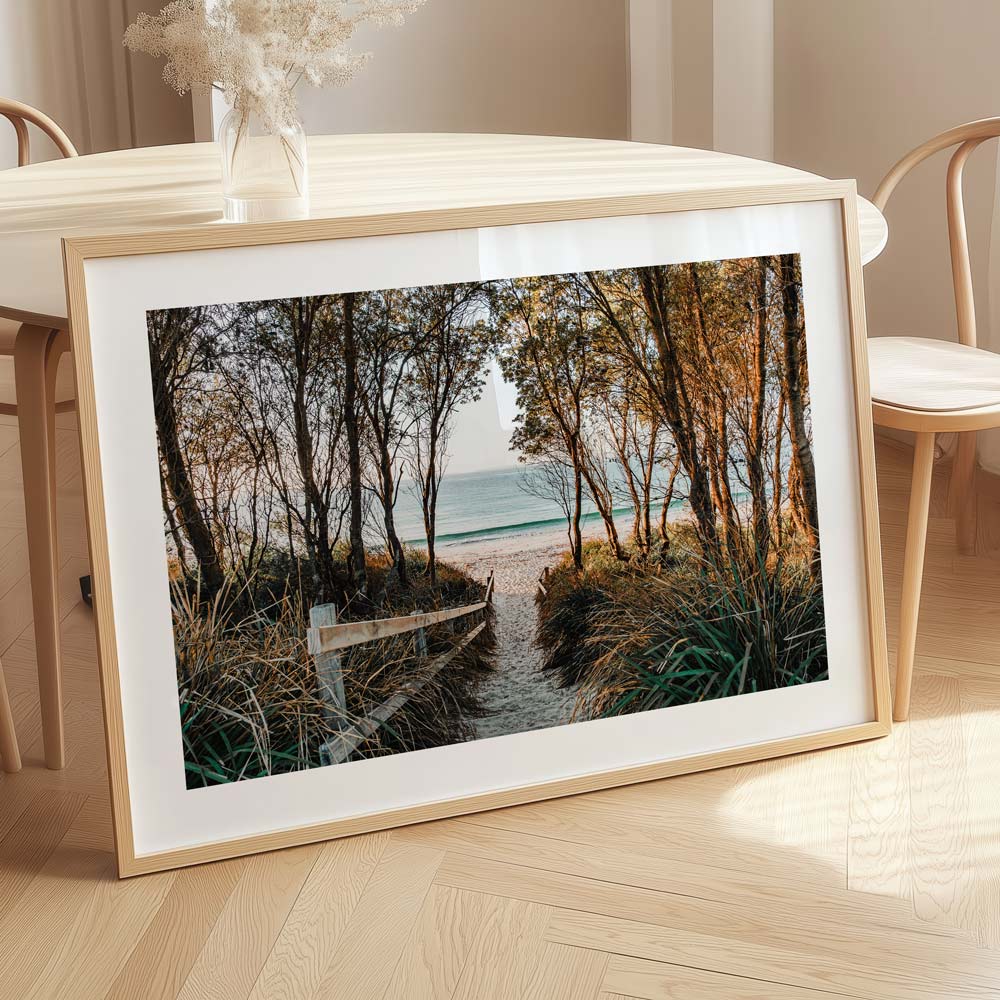 Morning light over Jervis Bay in NSW captured as original Australian pathway to beach art for coastal-inspired interiors