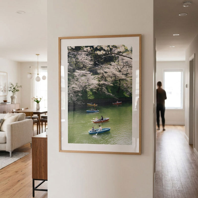 Boating Under Cherry Trees Art Print