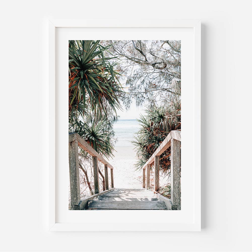Unique coastal wall art of a tranquil path leading to Byron Bay’s peaceful shoreline in Australia