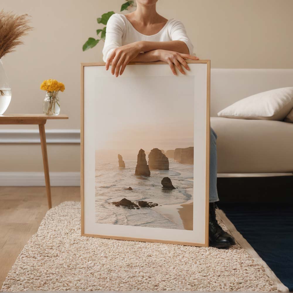 Coastal wall art of the Twelve Apostles glowing in golden sunset light along the dramatic Australian coast