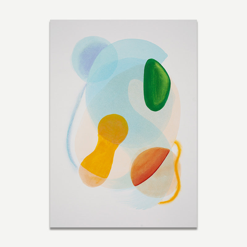 Abstract art print with colorful shapes on a light gray background
