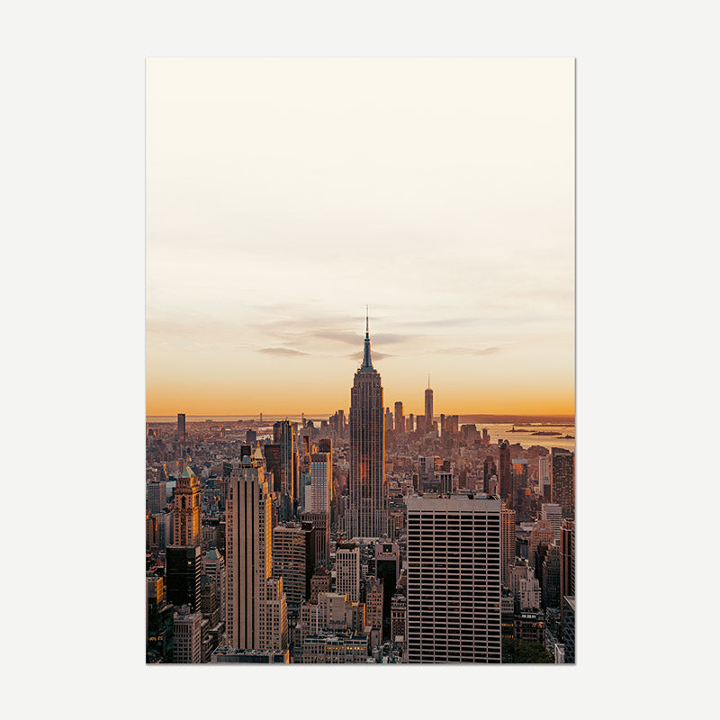 City skyline with the Empire State Building at sunset