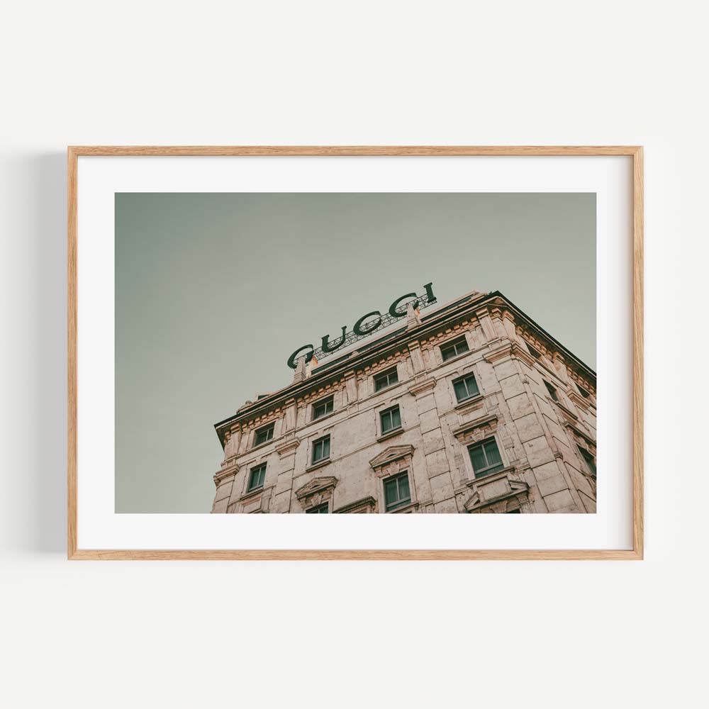 Immerse yourself in the sophistication of Italian fashion with this stunning Gucci Sign photograph - ideal for canvas prints.