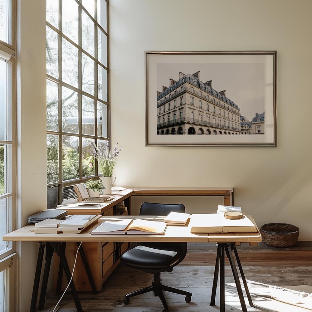 Elegant view of Hotel du Louvre, perfect Parisian wall art for sophisticated living spaces.