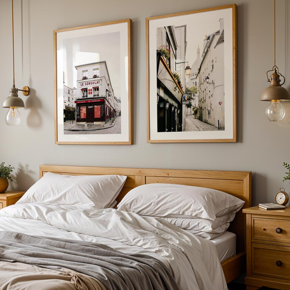 Serene Montmartre morning captured in soft hues, ideal wall decor for living spaces or bedrooms.