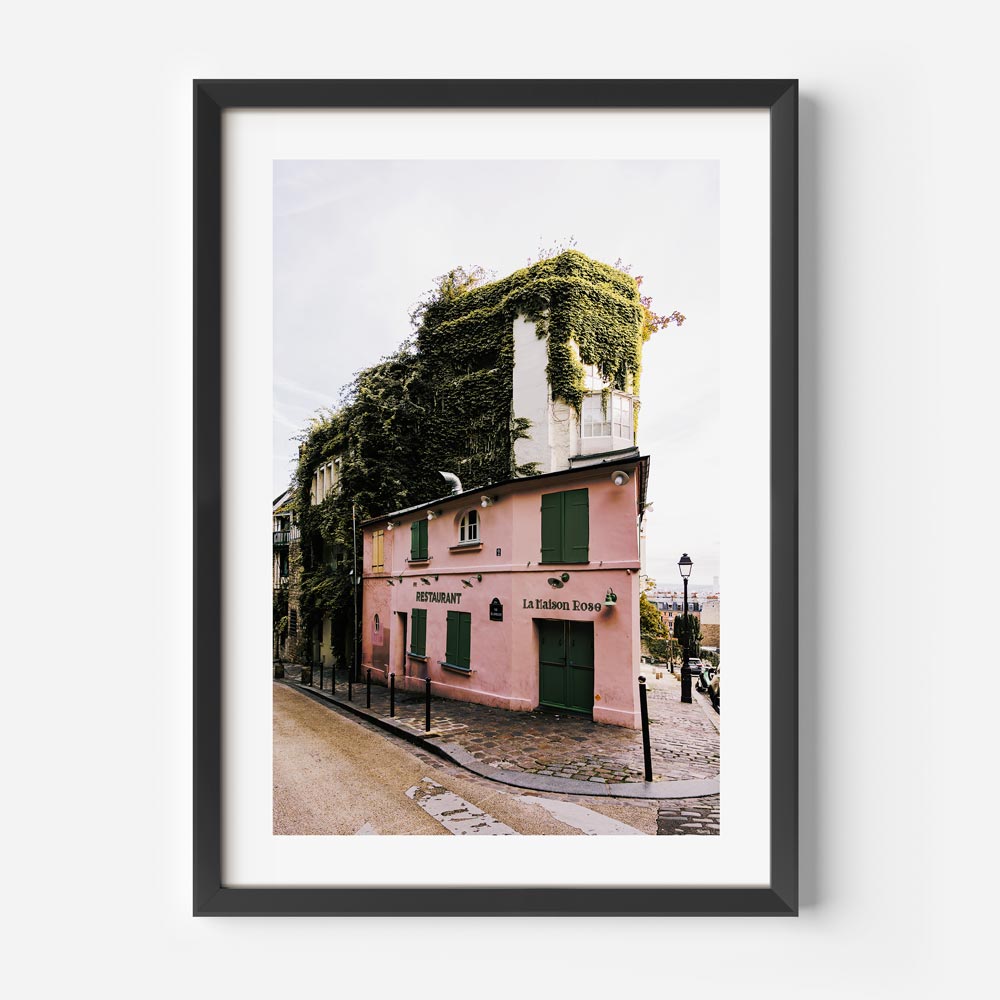 Montmartre’s cobblestone streets and vibrant cafés captured in stunning Parisian artwork for home decor.