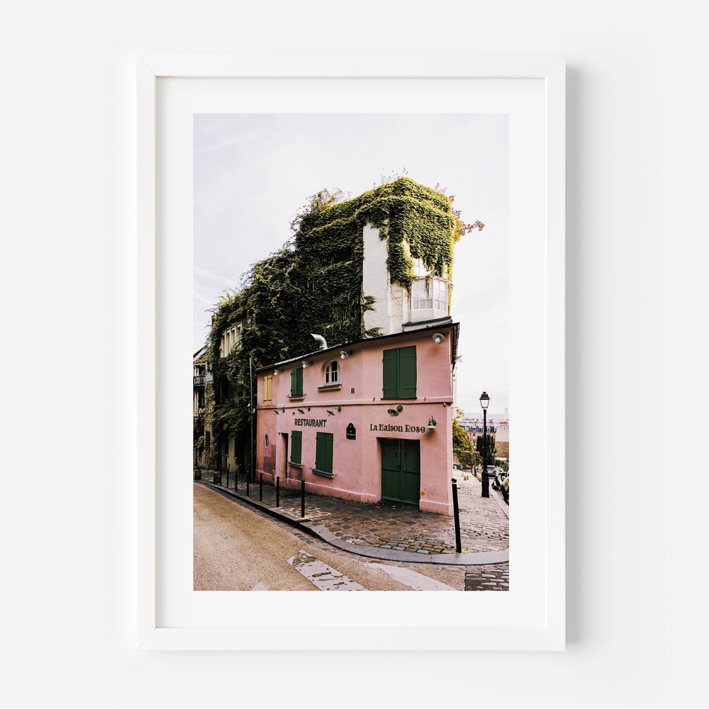 Timeless Montmartre charm featuring cobblestone streets and vibrant cafés in Parisian wall art.