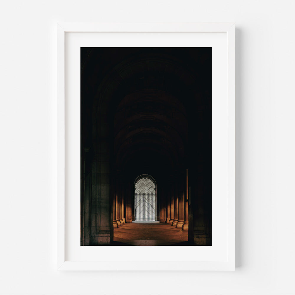 Louvre arches captured in original wall art, showcasing the grandeur of Parisian architecture for home decor.