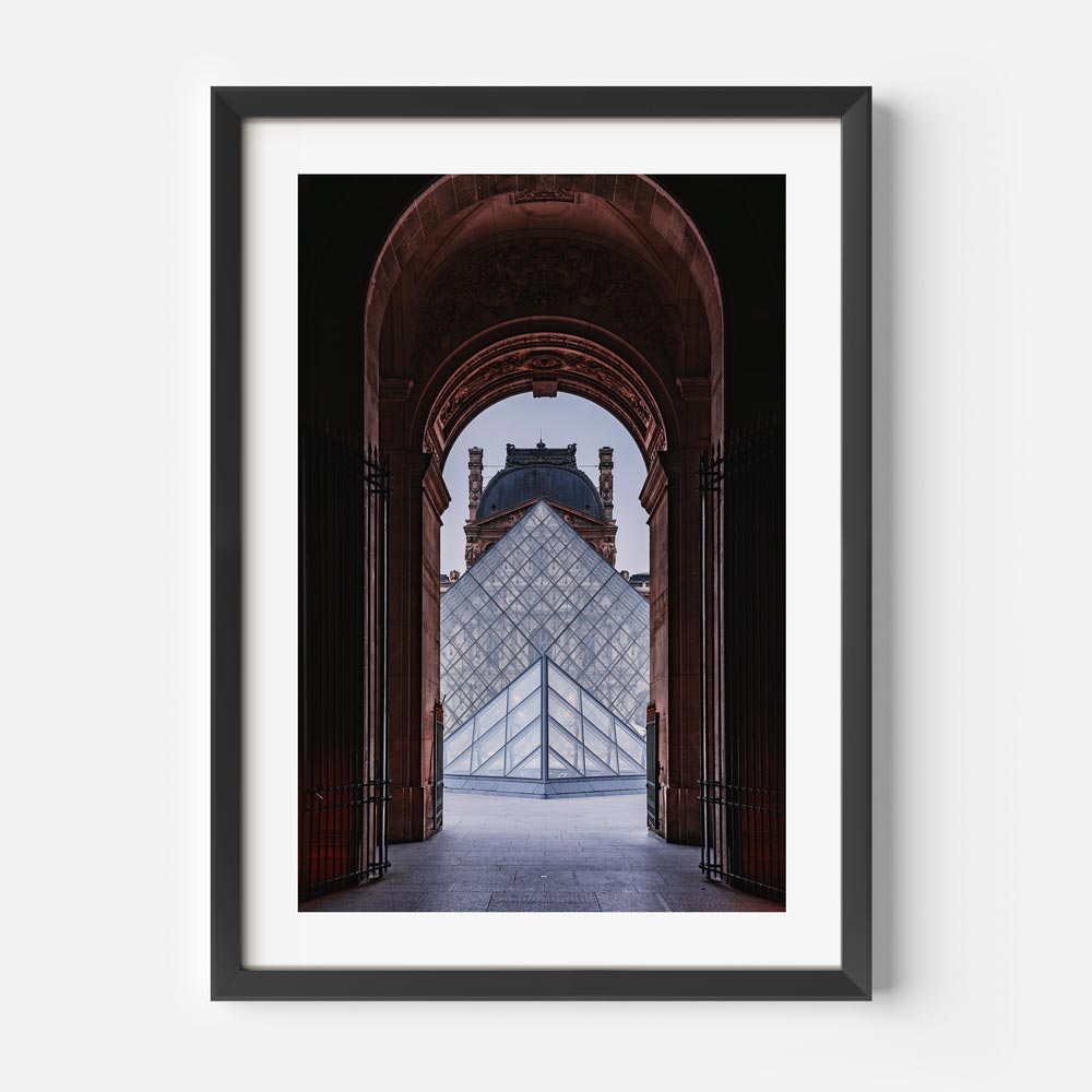 Famous Louvre pyramid captured in stunning wall art, adding cultural charm to your home decor and gallery walls.