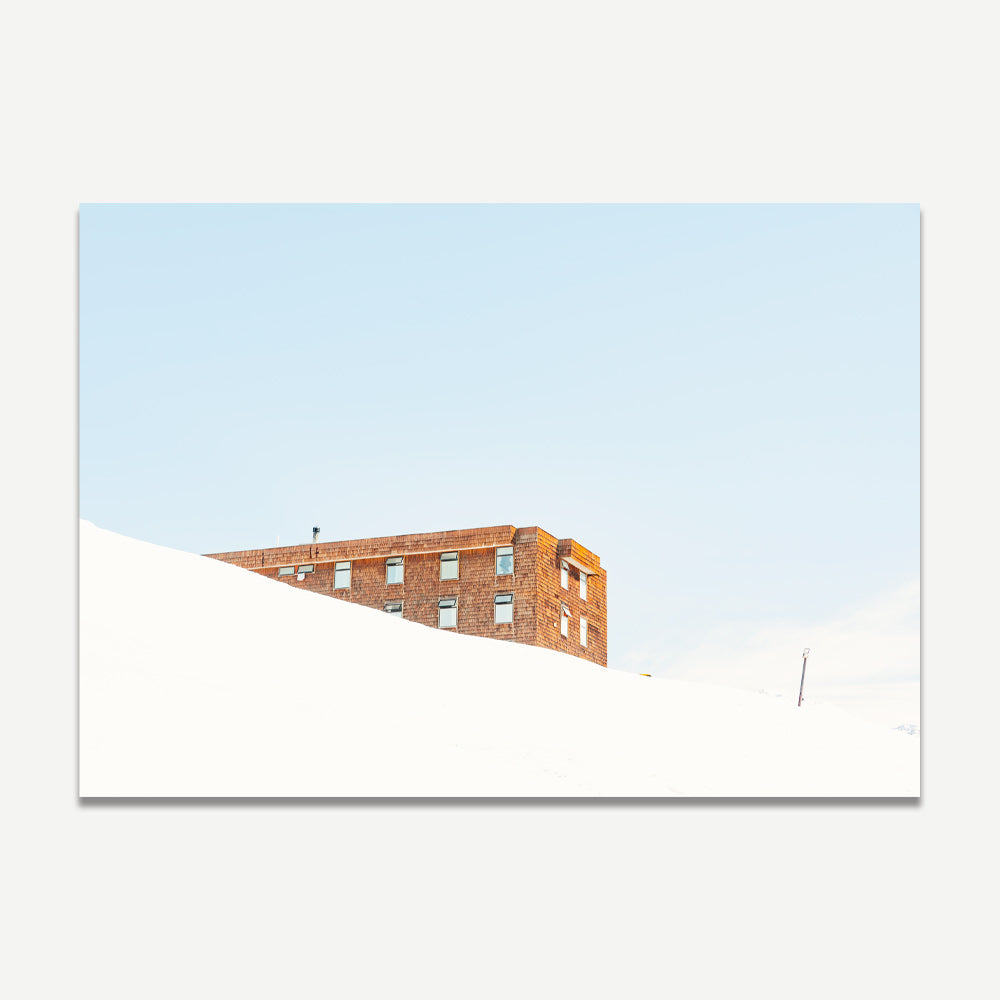 Hotel Amidst Snowy Landscape, Valle Nevado, Santiago, Chile - Stunning print art to enhance your decor.