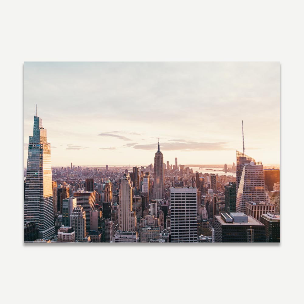 Modern artwork of New York City buildings from an aerial view, great for adding a touch of urban elegance to your space.