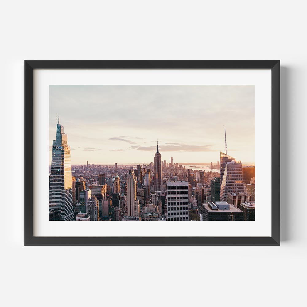 Cityscape wall art prints featuring an aerial view of New York City's buildings, ideal for urban-themed decor.