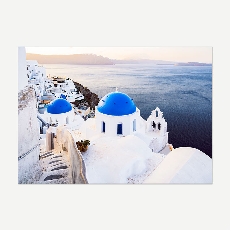 Oia Blue Domes at Sunrise Art Print