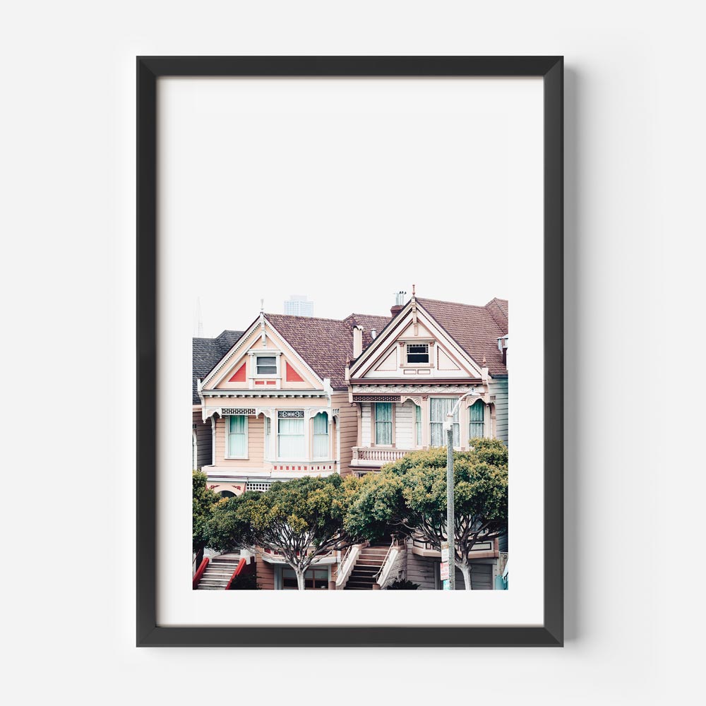 Elegant canvas print of the Painted Ladies with pastel colors, perfect for a classic cityscape look.
