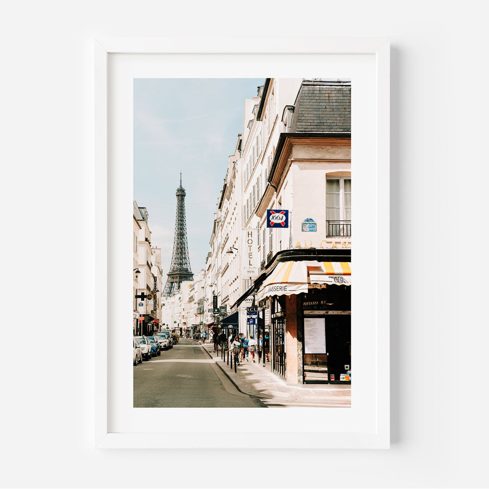 Eiffel Tower seen from Rue Saint-Dominique Paris street, captured as a stunning wall art piece for home decor.