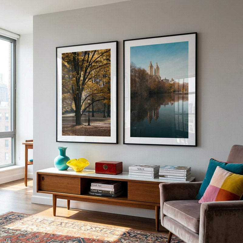 Set of 2 Art Prints - Central Park in Fall & The Lake