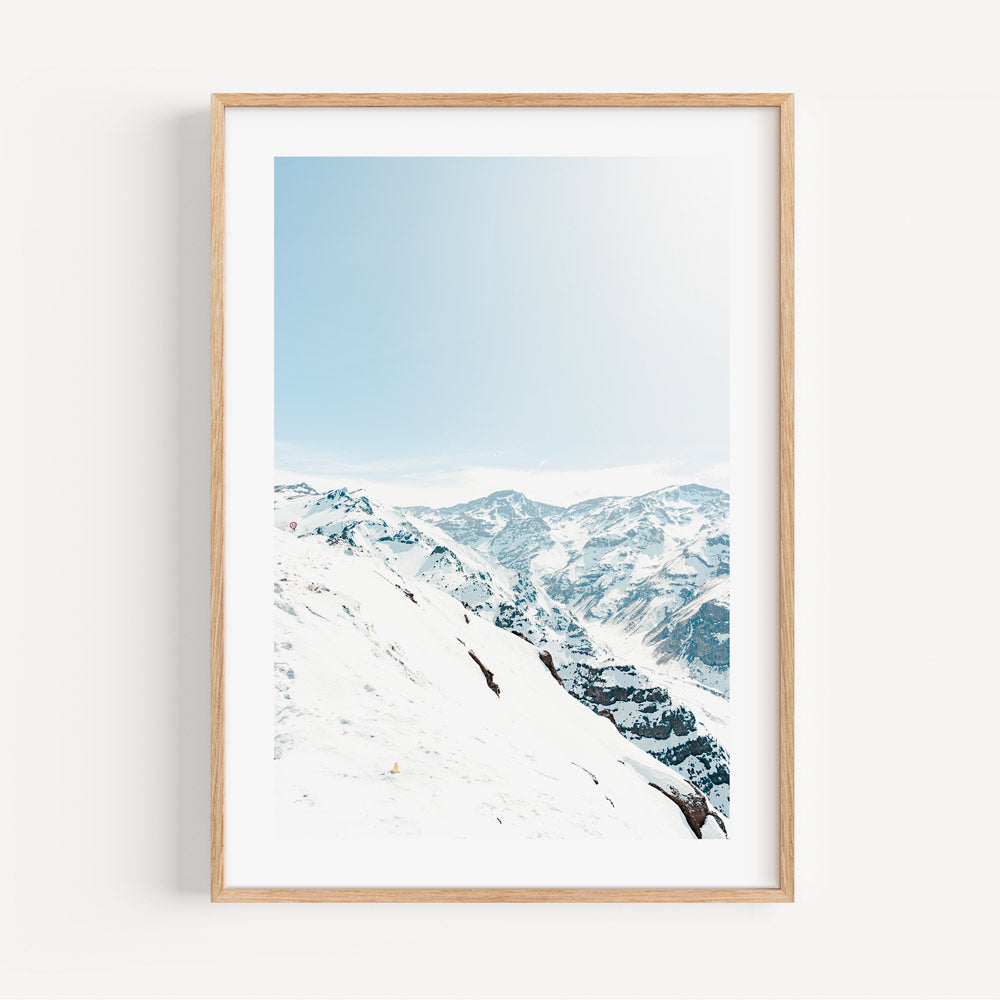 Scenic Snow Valley Mountains, Valle Nevado, Santiago, Chile - Perfect wall art for any room.