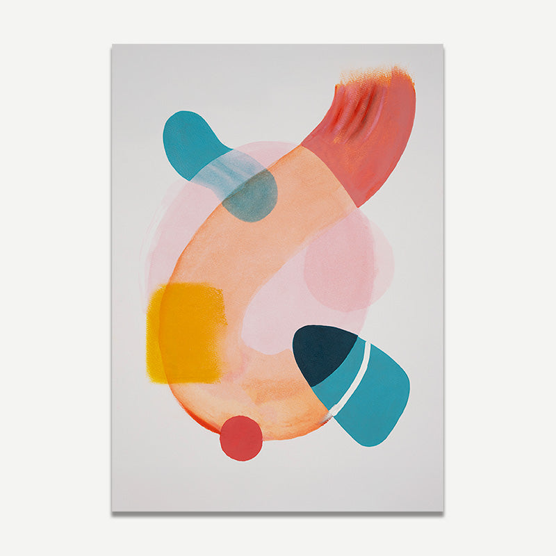Abstract art print with colorful shapes on a light gray background
