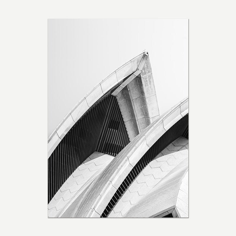 Black and white architectural photograph of a modern building