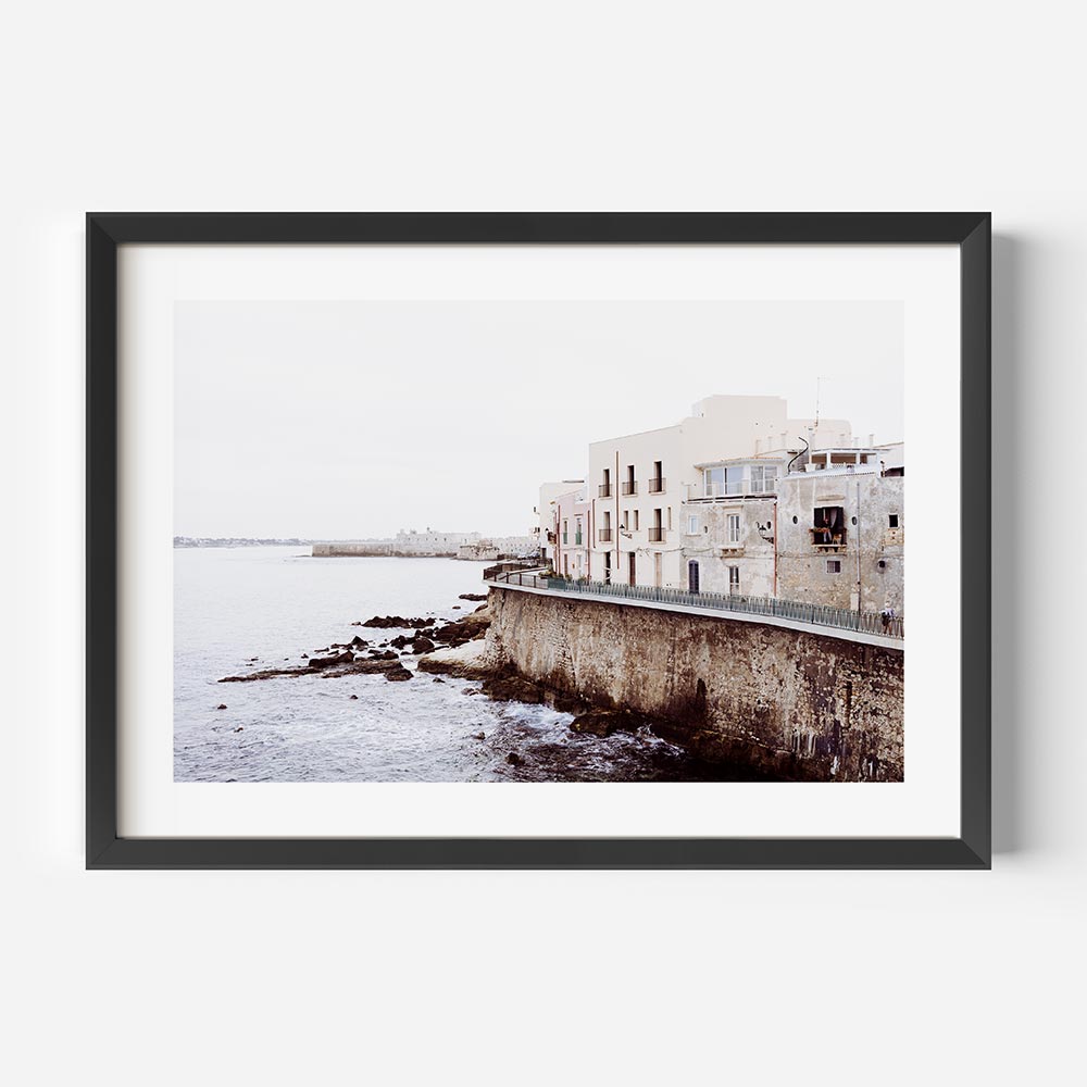 Italian seaside architecture print — beach wall art from Sicily showcasing muted textures and timeless coastal artwork.