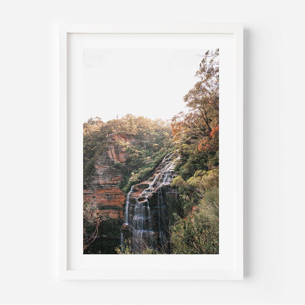 Wentworth Falls Real Photography Print: Stunning view of Wentworth Falls, Blue Mountains. Ideal for framed real photography.