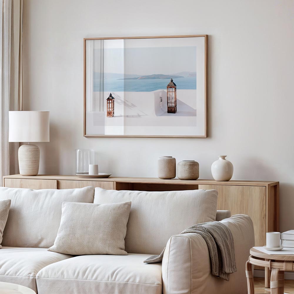 Two Lamps Santorini Art Print