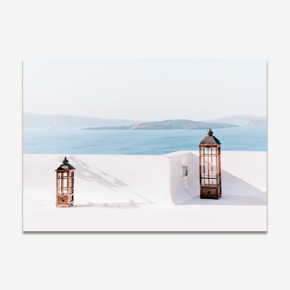 Two Lamps Santorini Art Print