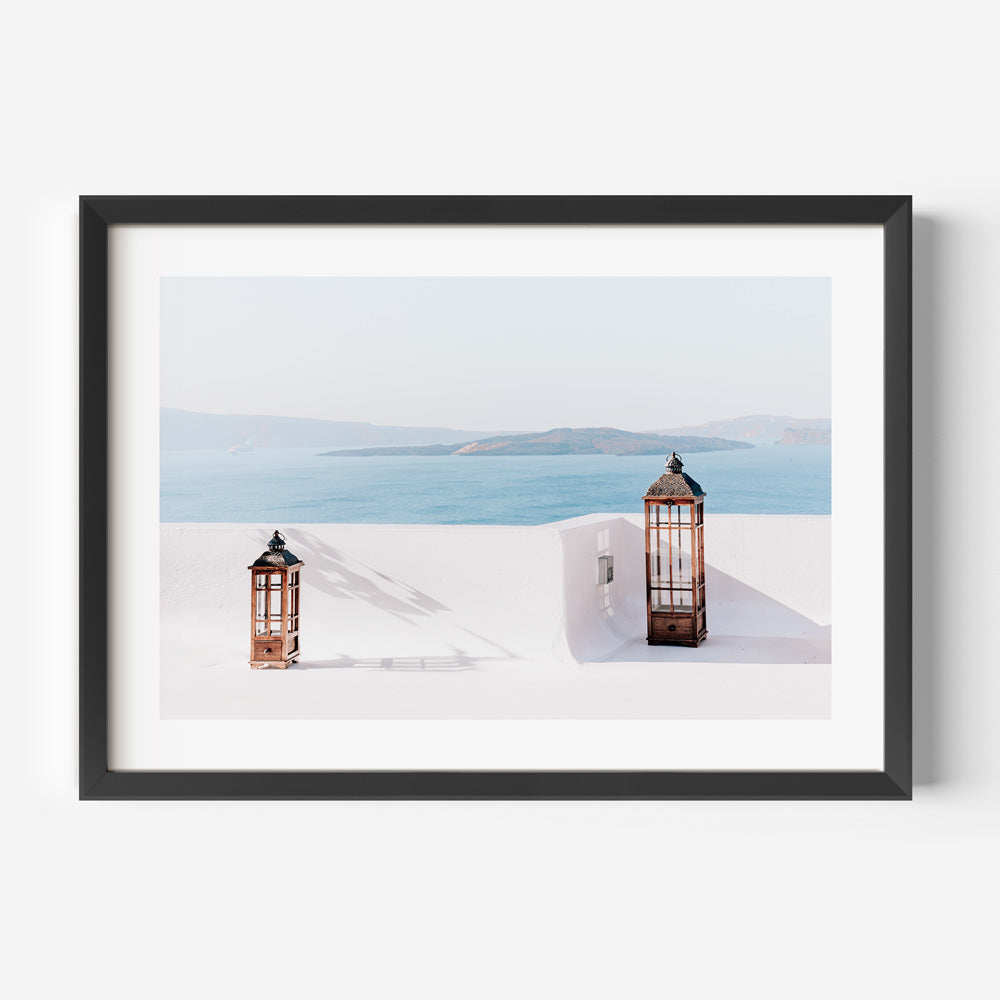 Two Lamps Santorini Art Print