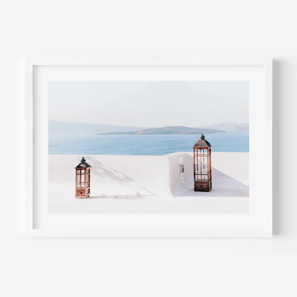 Two Lamps Santorini Art Print