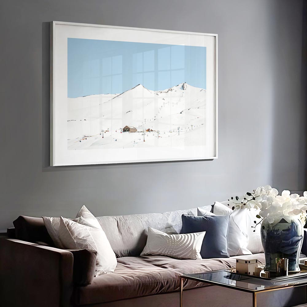 Immerse yourself in the breathtaking snowscape of Valle Nevado, Santiago, Chile with this stunning artwork - an elegant addition to any space.