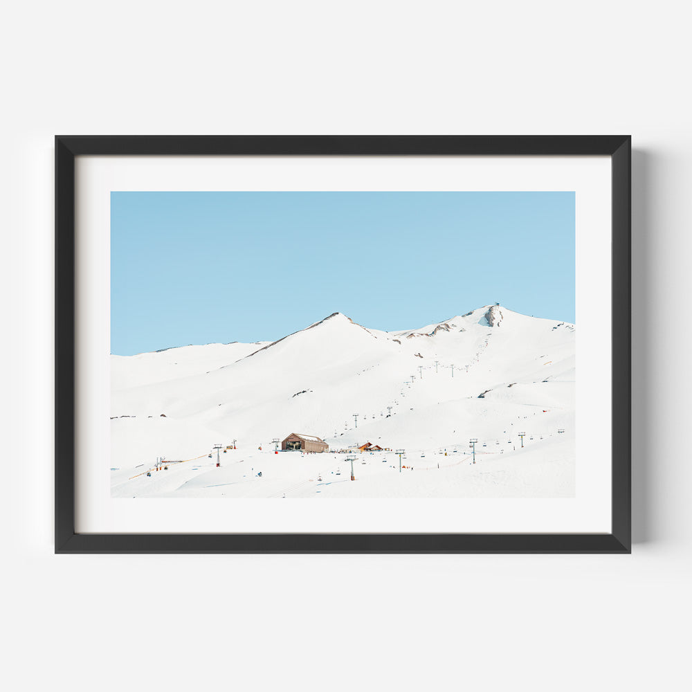Experience the tranquil beauty of Valle Nevado, Santiago, Chile blanketed in snow with this exquisite canvas print - ideal for cozy home decor.