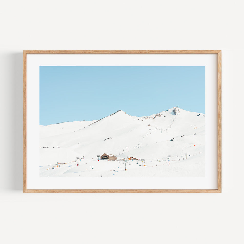 Capture the enchanting winter charm of Valle Nevado, Santiago, Chile with this elegant canvas art piece - a timeless accent for your walls.