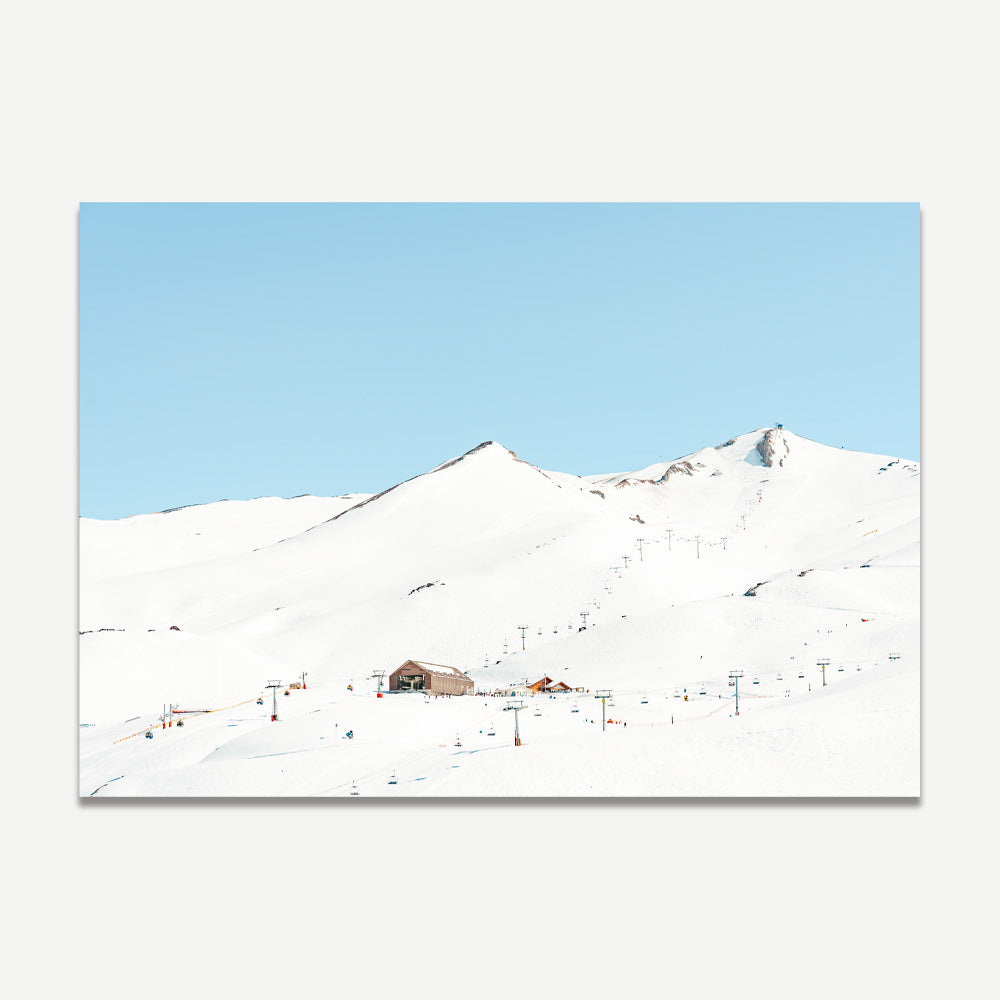 Transport yourself to a snowy paradise with this mesmerizing canvas print featuring Valle Nevado, Santiago, Chile - a must-have for winter enthusiasts.