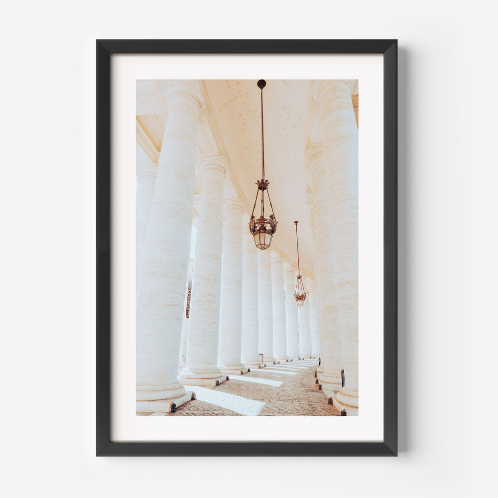 Explore the grandeur of The Vatican City with this captivating image of white columns - Great for wall artwork.