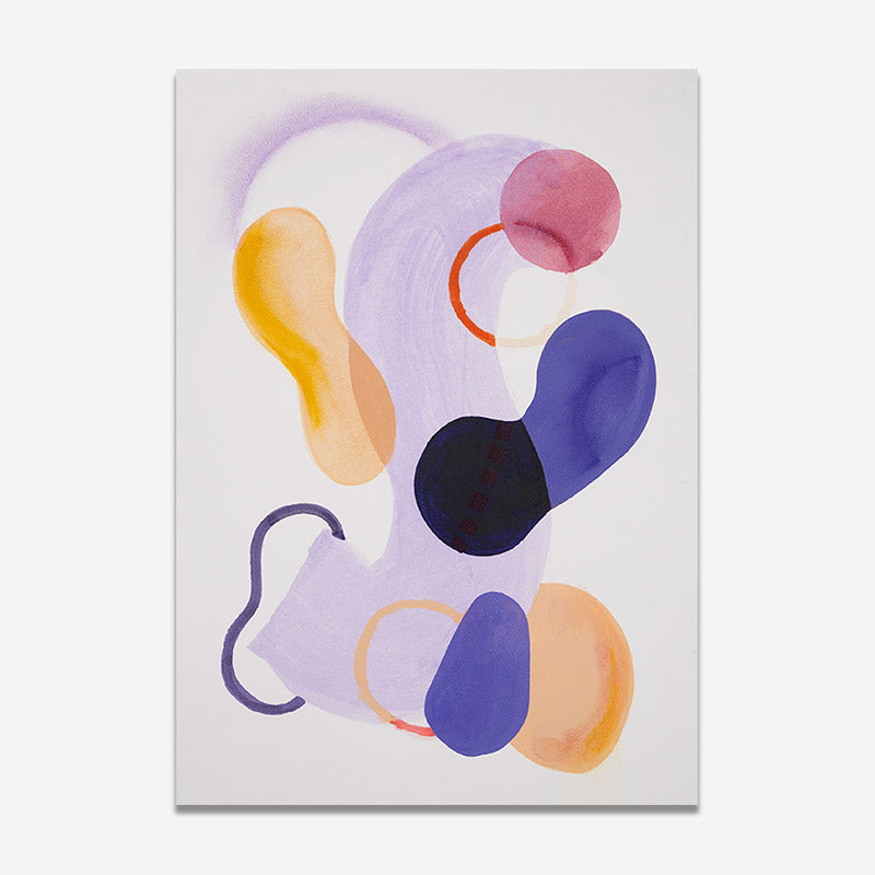 Abstract art print with colorful shapes on a light gray background