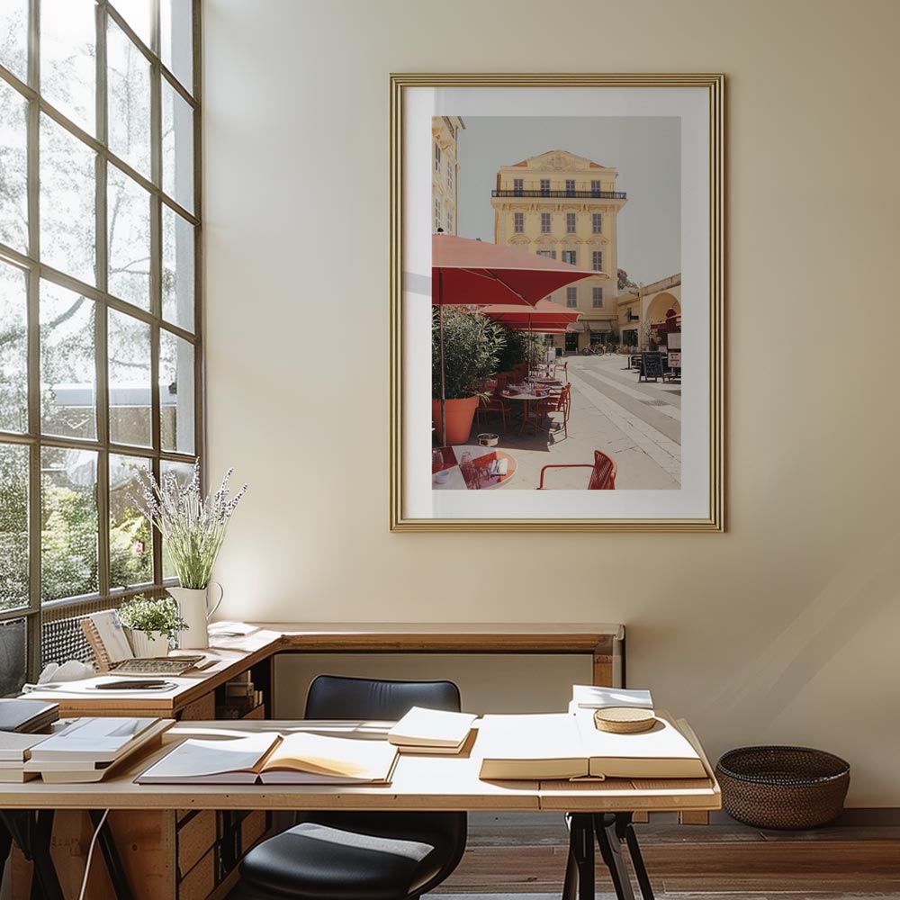 Immerse yourself in the charm of Nice, France, with "Déjeuner," captured in this stunning framed art print.