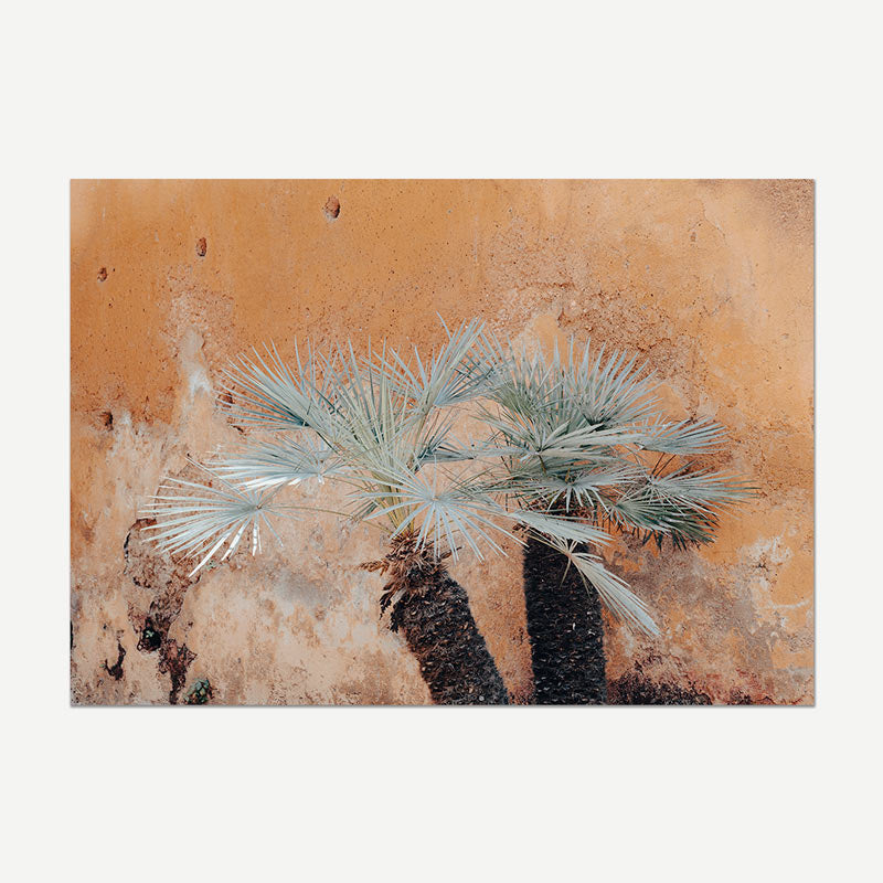 Artistic depiction of a palm tree on a textured beige background