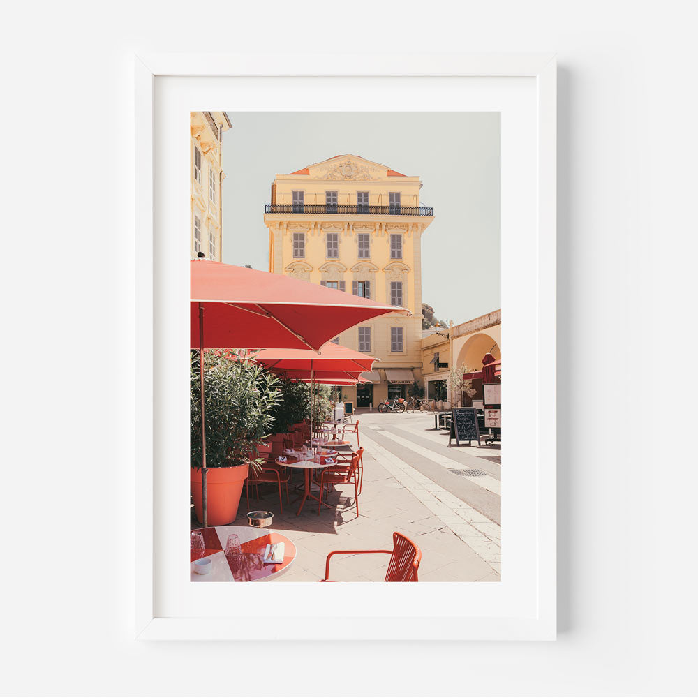 Elevate your space with the beauty of "Déjeuner" in Nice, France, showcased in this captivating wall art.