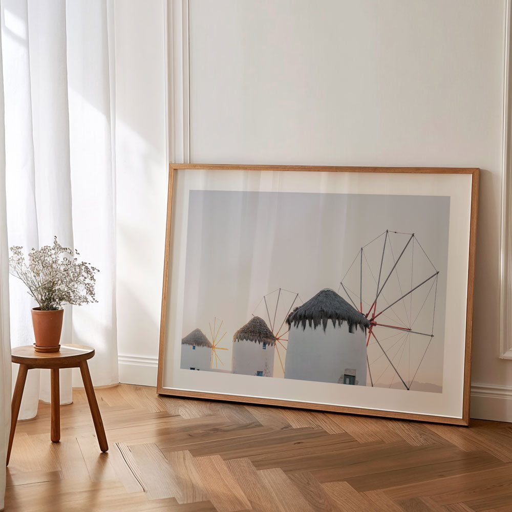 Windmills Sunset Myknos Art Print