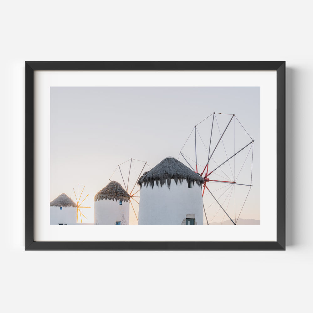 Windmills Sunset Myknos Art Print