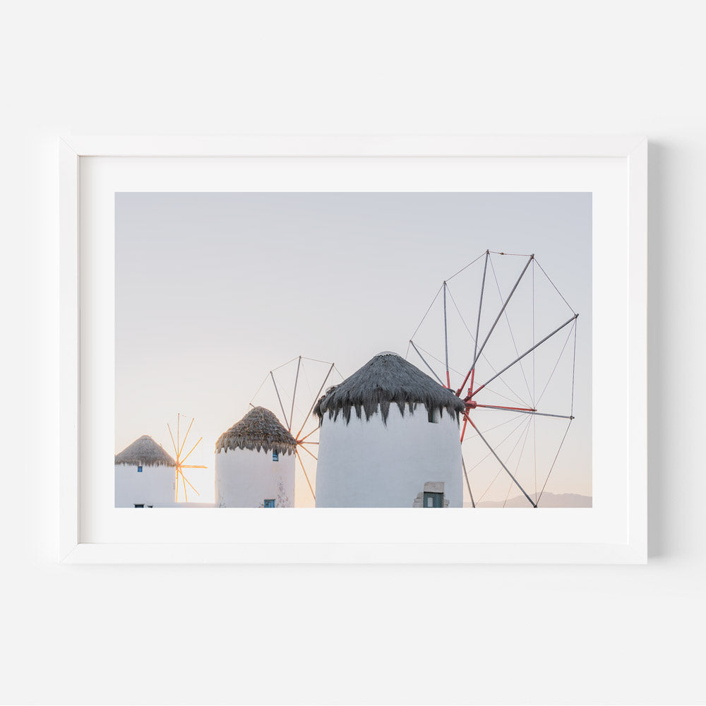 Windmills Sunset Myknos Art Print