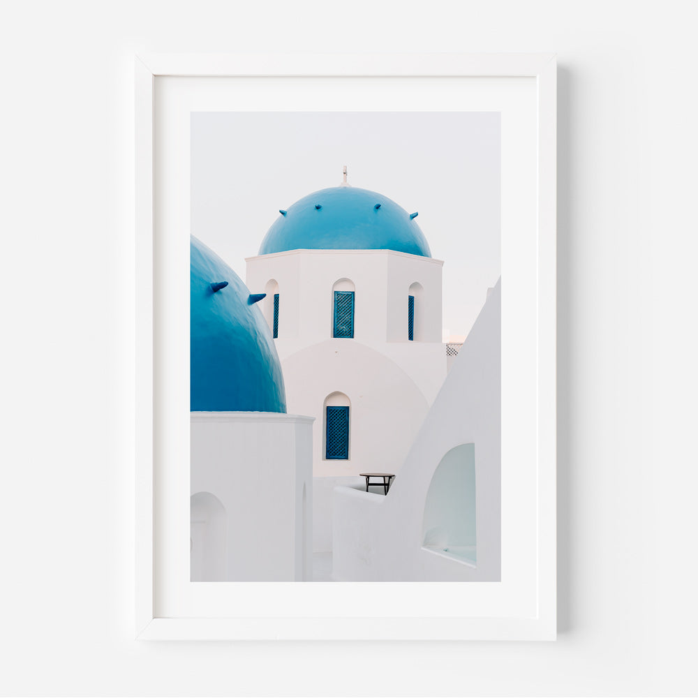 Blue and White Reverence Santorini Art Print