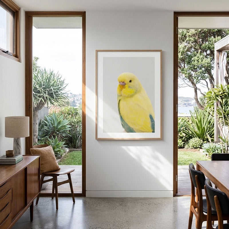 Yellow Face Green Budgie Art Print