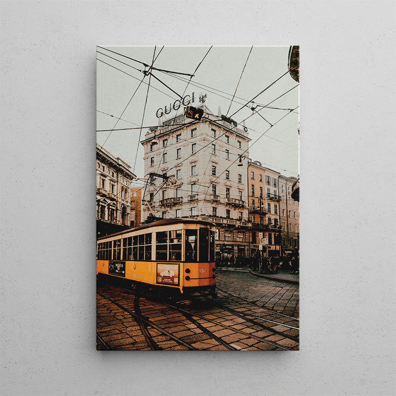 Yellow Tram Milan Canvas Art